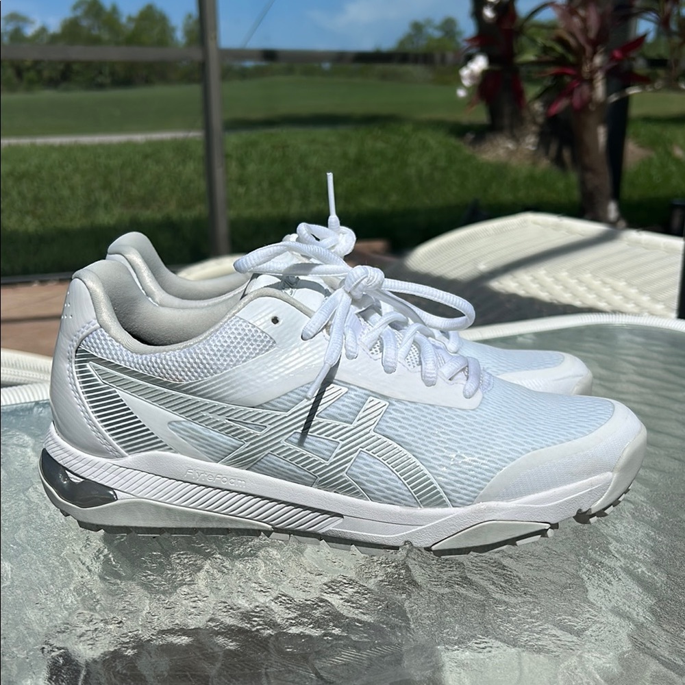 Asics White and Silver Running Shoes